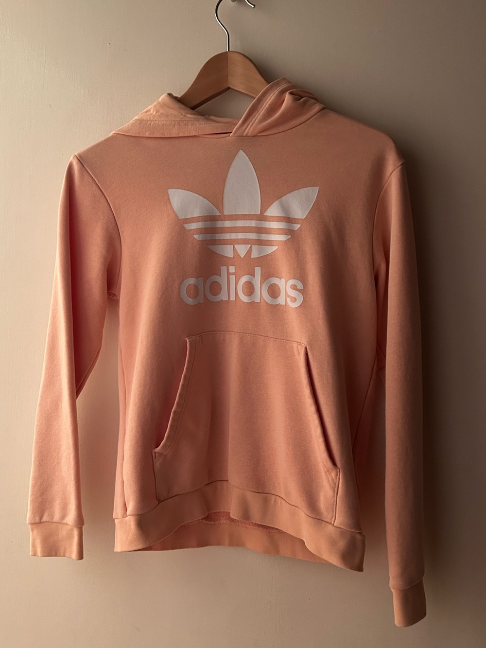 3/$30 adidas Trefoil Hoodie - Peach Pink with White Logo